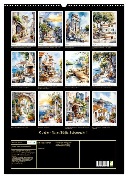 Produktbild: Kroatien - Natur, St&auml;dte, Lebensgef&uuml;hl (Wandkalender 2026 DIN A2 hoch), CALVENDO Monatskalender