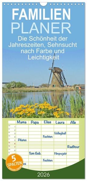 Produktbild: Familienplaner 2026 - Die Sch&ouml;nheit der Jahreszeiten, Sehnsucht nach Farbe und Leichtigkeit mit 5 Spalten (Wandkalender, 21 x 45 cm) CALVENDO