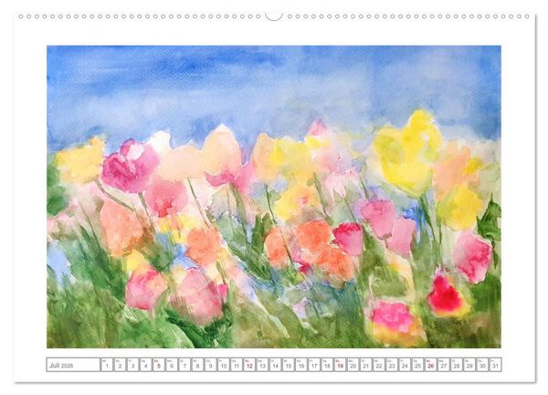 Produktbild: Im Rausch der Bl&uuml;ten - Farbenfroh gemalte Blumenwiesen (Wandkalender 2026 DIN A2 quer), CALVENDO Monatskalender
