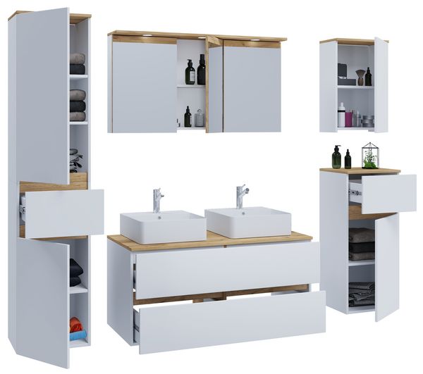 Produktbild: 7 tlg. Badm&ouml;bel-Set mit Waschbecken Cosila-A 111cm