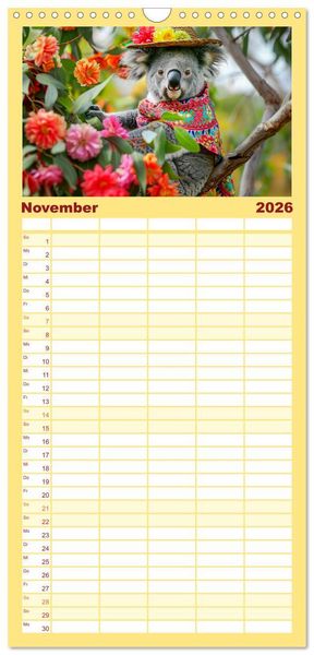 Produktbild: Familienplaner 2026 - Koalas im Modefieber. Flauschig und Chic beim Fotoshooting mit 5 Spalten (Wandkalender, 21 x 45 cm) CALVENDO