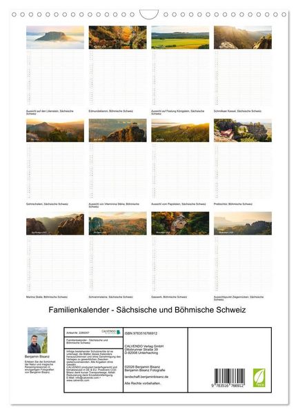 Produktbild: Familienkalender - S&auml;chsische und B&ouml;hmische Schweiz (Wandkalender 2027 DIN A3 hoch), CALVENDO Monatskalender