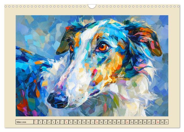 Produktbild: Barsoi im Farbenspiel. Elegante Windhunde in moderner &Ouml;loptik (Wandkalender 2026 DIN A3 quer), CALVENDO Monatskalender