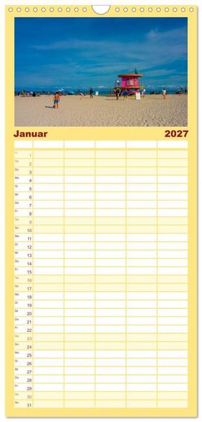 Produktbild: Familienplaner 2027 - Kunterbuntes Miami mit 5 Spalten (Wandkalender, 21 x 45 cm) CALVENDO