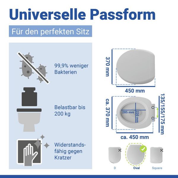 Produktbild: WC Sitz Mod. Secura Comfort, mit 5 cm Sitzerh&ouml;hung, belastbar bis 200 kg