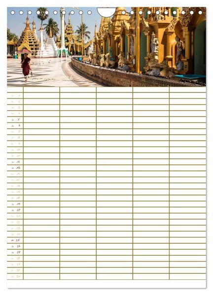 Produktbild: Goldenes Myanmar - Familienkalender 2026 (Wandkalender 2026 DIN A4 hoch), CALVENDO Monatskalender