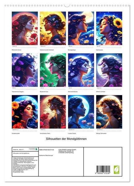 Produktbild: Silhouetten der Mondg&ouml;ttinnen (hochwertiger Premium Wandkalender 2026 DIN A2 hoch), Kunstdruck in Hochglanz