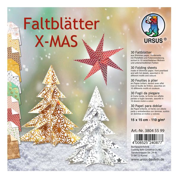 Produktbild: URSUS 30 Faltbl&auml;tter "X-MAS", 15 x 15 cm