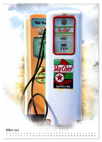 Produktbild: Gasoline - Vintage Tanks&auml;ulen in Szene gesetzt (Wandkalender 2026 DIN A2 hoch), CALVENDO Monatskalender
