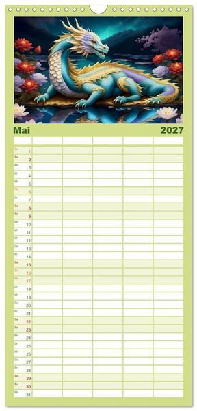 Produktbild: Familienplaner 2027 - Drachen - Mystische Wesen mit 5 Spalten (Wandkalender, 21 x 45 cm) CALVENDO