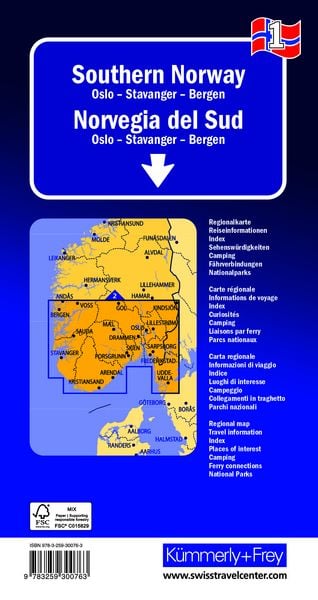 Produktbild: K&uuml;mmerly+Frey Regional-Strassenkarte 1 S&uuml;d-Norwegen 1:325.000