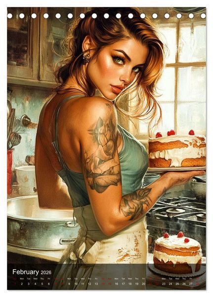 Produktbild: Tattoo Girls and Cakes (Desk Calendar 2026 DIN A5 portrait), CALVENDO 12 Month DeskCalendar