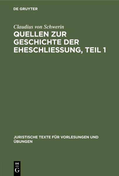 Produktbild: Quellen zur Geschichte der Eheschliessung. Teil 1