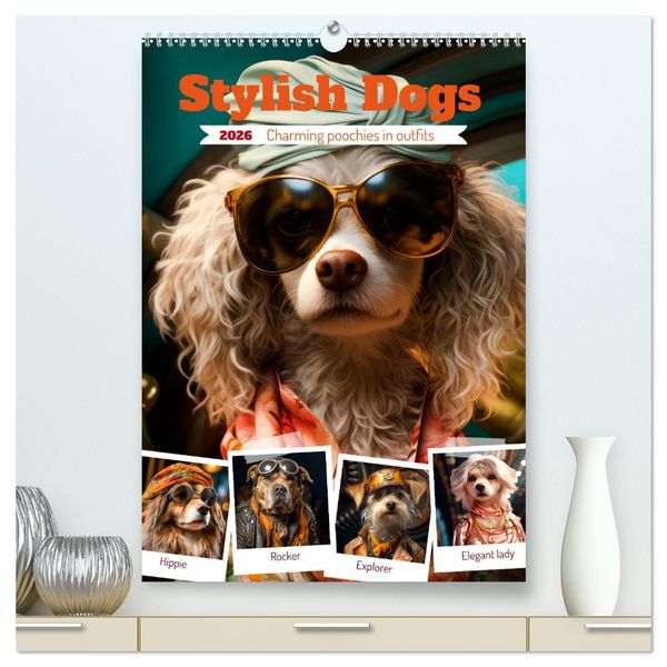 Stylish Dogs (High Quality Premium Wall Calendar 2026 DIN A2 portrait),CALVENDO 12 Month Wall Calendar