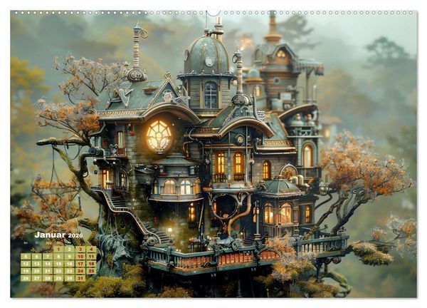 Produktbild: Miniaturwelt Faszinierend winzige H&auml;user im Steampunk-Stil (Wandkalender 2026 DIN A2 quer), CALVENDO Monatskalender