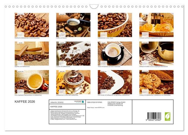Produktbild: KAFFEE 2026 (Wandkalender 2026 DIN A3 quer), CALVENDO Monatskalender
