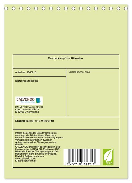 Produktbild: Drachenkampf und Ritterehre (Tischkalender 2026 DIN A5 hoch), CALVENDO Monatskalender