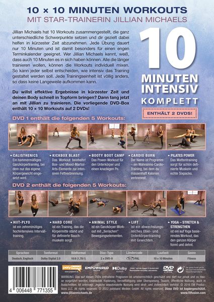 Produktbild: Jillian Michaels - 10 Minuten Intensiv - Die kompletten 10 Minuten-Workouts (Teil 1+2) [2 DVDs]