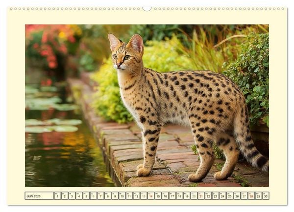 Produktbild: Savannah Katzen. Exotische Wildsch&ouml;nheiten im Naturgarten (Wandkalender 2026 DIN A2 quer), CALVENDO Monatskalender