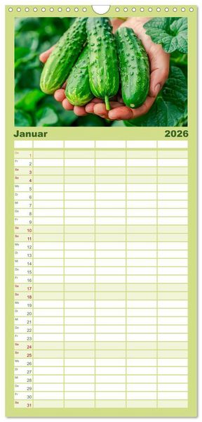 Produktbild: Familienplaner 2026 - Mein Gem&uuml;segarten - Ein Jahr knackig frisches Gem&uuml;se mit 5 Spalten (Wandkalender, 21 x 45 cm) CALVENDO