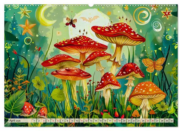 Produktbild: Zauberwelt der Pilze - Fantasievolle Pilze im verwunschenen Wald (Wandkalender 2026 DIN A2 quer), CALVENDO Monatskalender