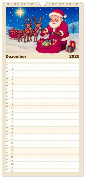 Produktbild: Familienplaner 2026 - Was macht der Weihnachtsmann? mit 5 Spalten (Wandkalender, 21 x 45 cm) CALVENDO