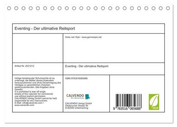Produktbild: Eventing - Der ultimative Reitsport (Tischkalender 2026 DIN A5 quer), CALVENDO Monatskalender