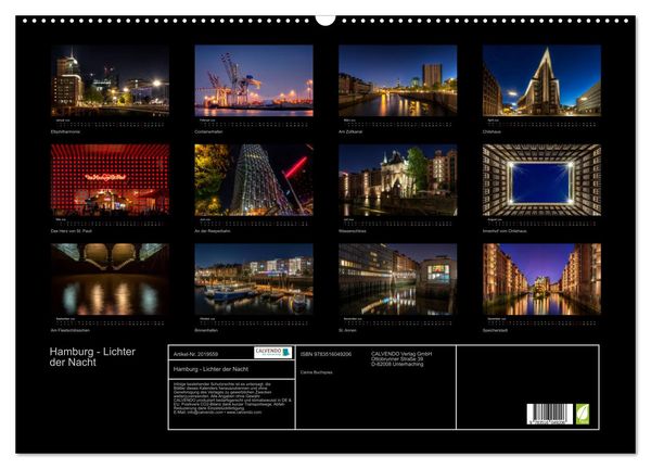 Produktbild: Hamburg - Lichter der Nacht (Wandkalender 2026 DIN A2 quer), CALVENDO Monatskalender