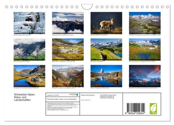 Produktbild: Schweizer Alpen. Natur und Landschaften (Wandkalender 2026 DIN A4 quer), CALVENDO Monatskalender