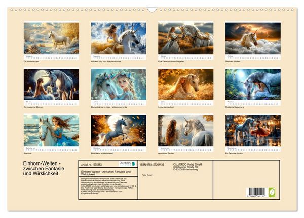 Produktbild: Einhorn-Welten - zwischen Fantasie und Wirklichkeit (Wandkalender 2026 DIN A2 quer), CALVENDO Monatskalender