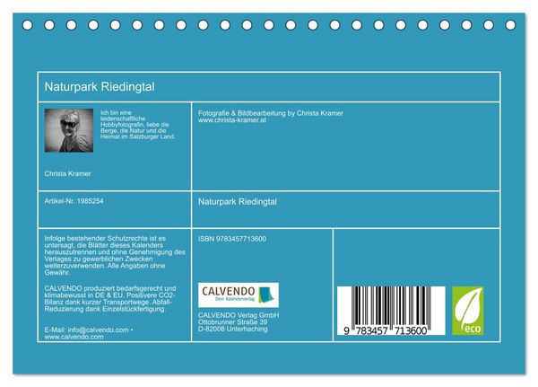Produktbild: Naturpark Riedingtal (Tischkalender 2026 DIN A5 quer), CALVENDO Monatskalender