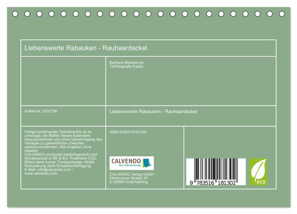Produktbild: Liebenswerte Rabauken - Rauhaardackel (Tischkalender 2026 DIN A5 quer), CALVENDO Monatskalender
