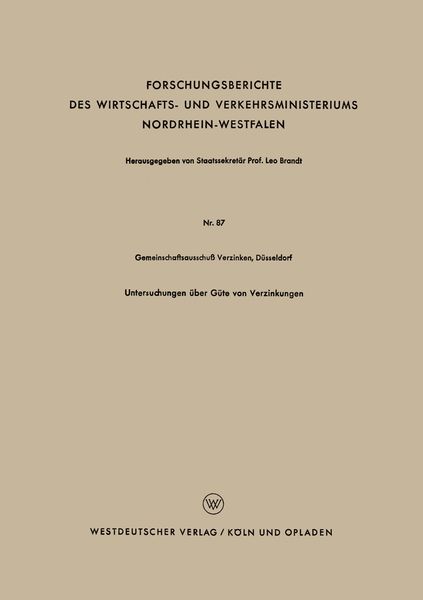 Produktbild: Untersuchungen &uuml;ber G&uuml;te von Verzinkungen