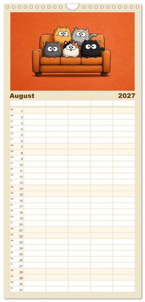 Produktbild: Familienplaner 2027 - Gute Laune Katzen mit 5 Spalten (Wandkalender, 21 x 45 cm) CALVENDO