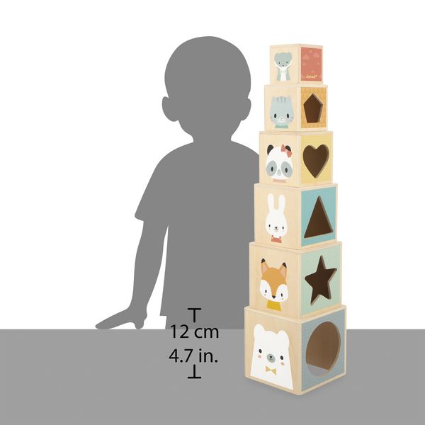 Produktbild: Holz-Stapelpyramide mit W&uuml;rfeln & Steckformen &ndash; Lernspiel ab 12 Monaten