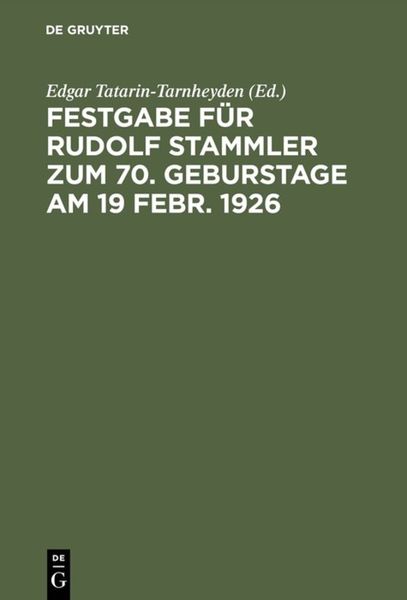 Produktbild: Festgabe f&uuml;r Rudolf Stammler zum 70. Geburstage am 19 Febr. 1926