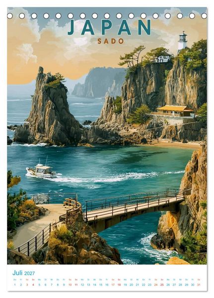 Produktbild: Japanische Inseln - Old School Poster Style (Tischkalender 2027 DIN A5 hoch), CALVENDO Monatskalender
