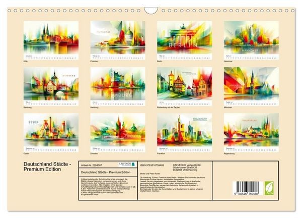 Produktbild: Deutschland St&auml;dte - Premium Edition (Wandkalender 2027 DIN A3 quer), CALVENDO Monatskalender