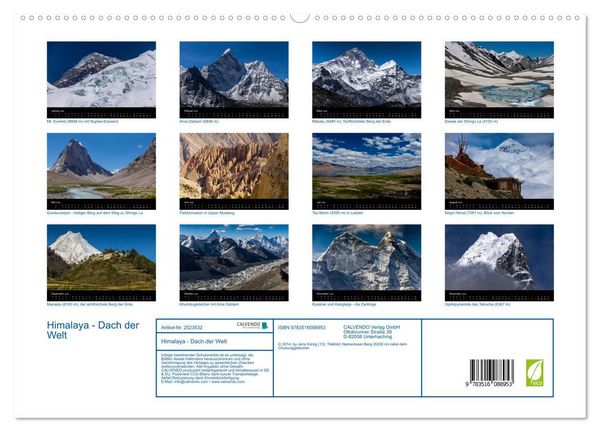 Produktbild: Himalaya - Dach der Welt (hochwertiger Premium Wandkalender 2026 DIN A2 quer), Kunstdruck in Hochglanz