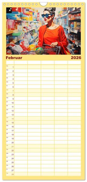 Produktbild: Familienplaner 2026 - Pop-Art. Eine Reise in coolen Illustrationen mit 5 Spalten (Wandkalender, 21 x 45 cm) CALVENDO