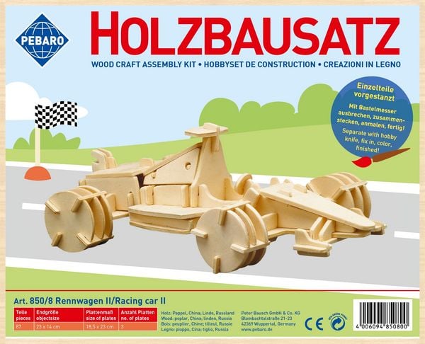 Produktbild: PEBARO 850/8 - Holzbausatz Rennwagen II, 87 Teile, Holzkonstruktion zum Zusammenstecken