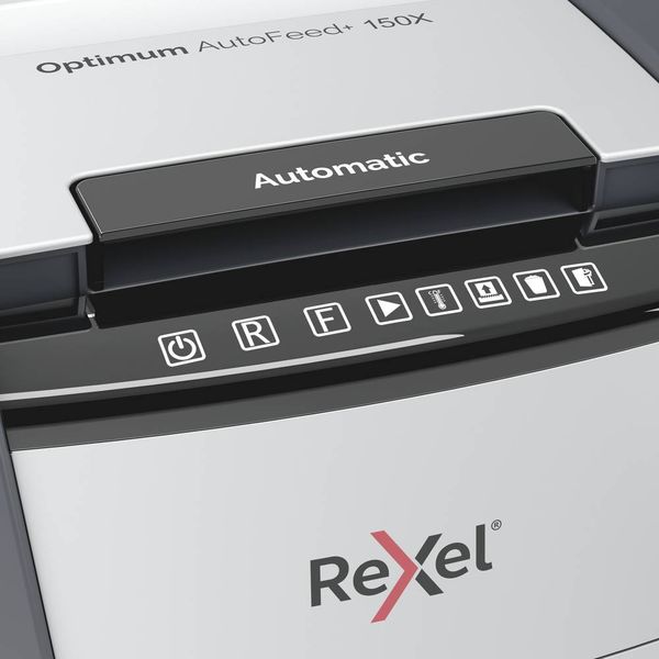 Produktbild: Rexel Optimum AutoFeed+ 150X Aktenvernichter 150 Blatt Mikroschnitt 4 x 28 mm P-4 44 l Vernichtet auch B&uuml;roklammern, Heftklammern, Kreditkarte