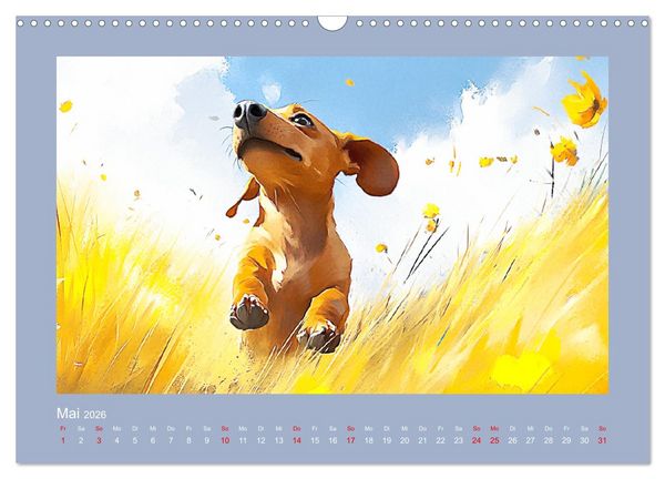 Produktbild: Dackelzauber. Charmante Begleiter im lieblichen Aquarell-Stil (Wandkalender 2026 DIN A3 quer), CALVENDO Monatskalender