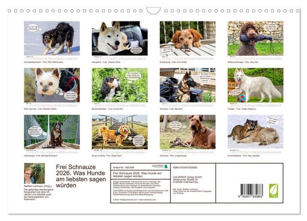 Produktbild: Frei Schnauze 2026. Was Hunde am liebsten sagen w&uuml;rden (Wandkalender 2026 DIN A3 quer), CALVENDO Monatskalender