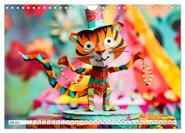 Produktbild: Bunter Origami Zirkus - Farbenfroher Zirkusspa&szlig; mit Origami-Figuren (Wandkalender 2026 DIN A4 quer), CALVENDO Monatskalender