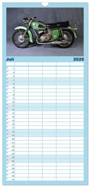 Produktbild: Familienplaner 2026 - Deutsche Motorrad Oldtimer mit 5 Spalten (Wandkalender, 21 x 45 cm) CALVENDO