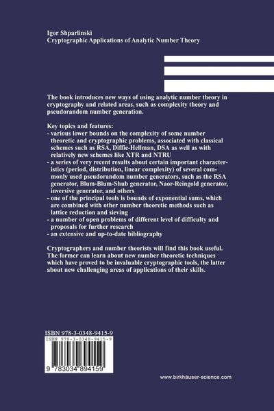 Produktbild: Cryptographic Applications of Analytic Number Theory