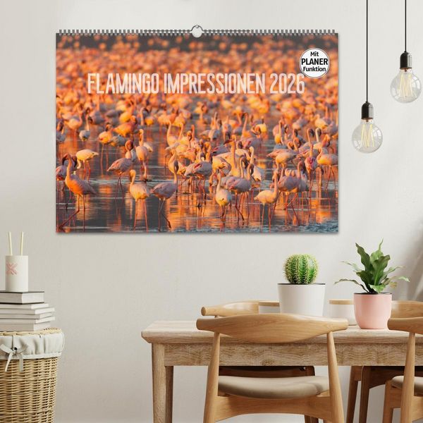 Produktbild: Flamingo Impressionen 2026 (Wandkalender 2026 DIN A2 quer), CALVENDO Monatskalender
