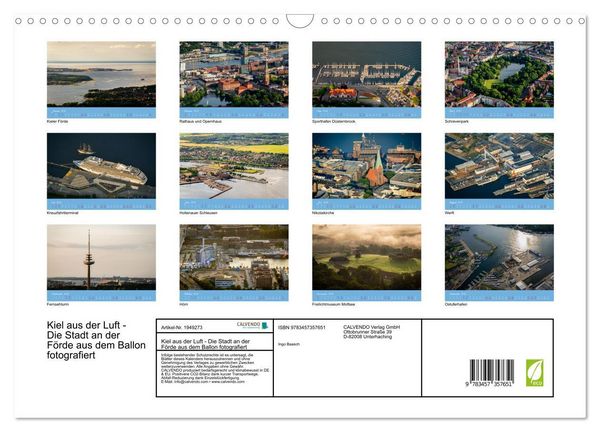 Produktbild: Kiel aus der Luft - Die Stadt an der F&ouml;rde aus dem Ballon fotografiert (Wandkalender 2026 DIN A3 quer), CALVENDO Monatskalender