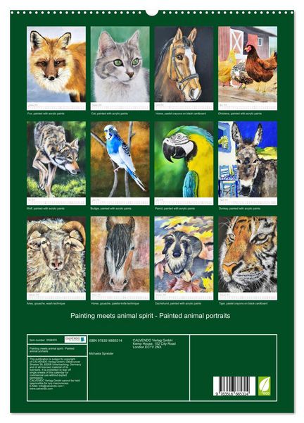 Produktbild: Painting meets animal spirit - Painted animal portraits (High Quality Premium Wall Calendar 2026 DIN A2 portrait),CALVENDO 12 Month Wall Calendar